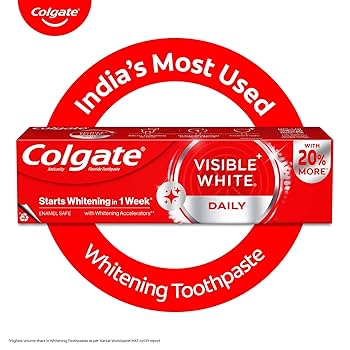 Colgate Visible White Toothpaste, Teeth Whitening Starts in 1 week, Safe on Enamel, Stain Removal Tooth Paste and Minty Flavour for Fresh Breath 50gm